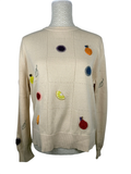 PS PAUL SMITH | Strickpullover mit Häkel-Früchte-Applikationen | Gr. L | Cremeweiß