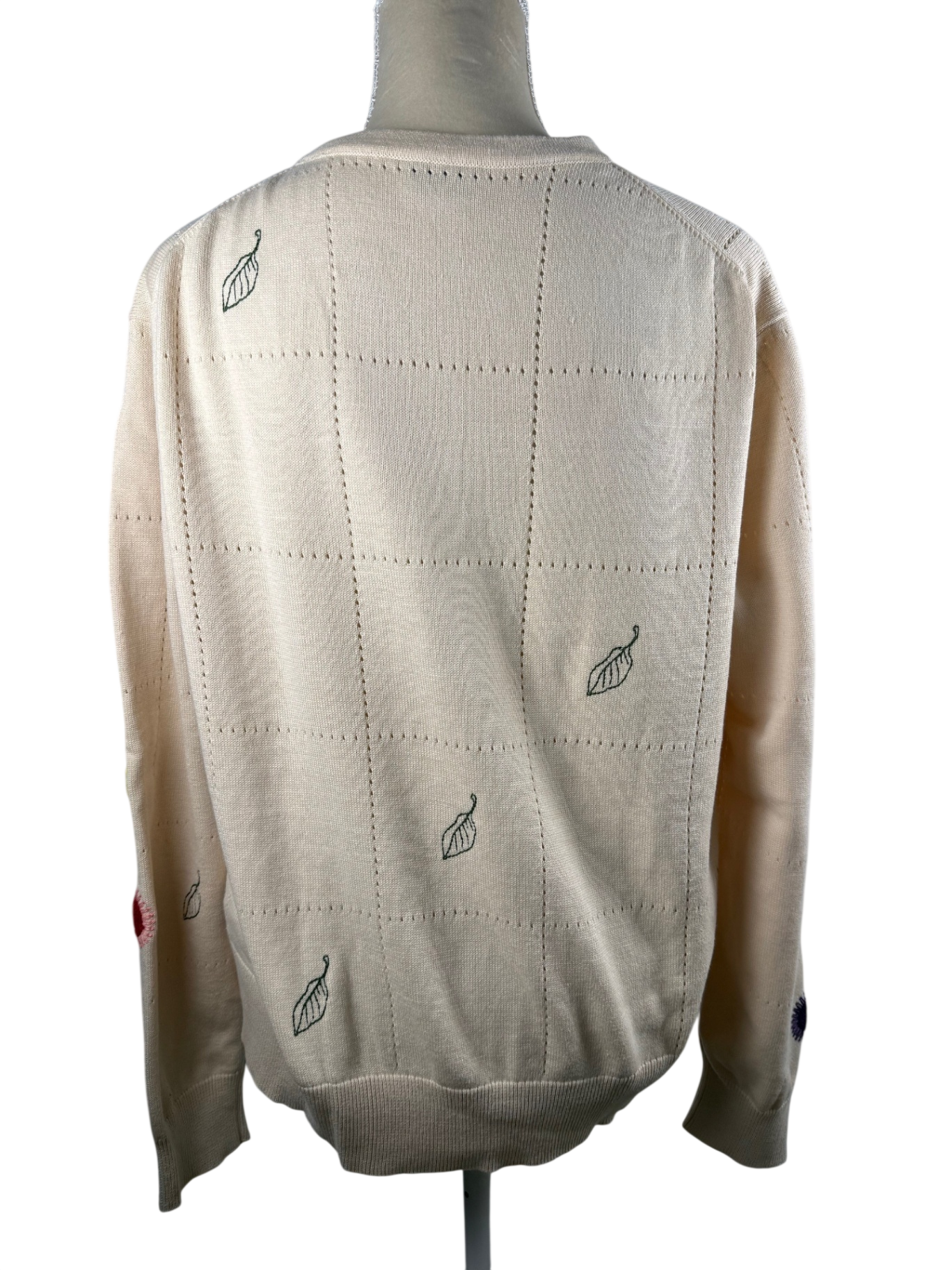 PS PAUL SMITH | Strickpullover mit Häkel-Früchte-Applikationen | Gr. L | Cremeweiß