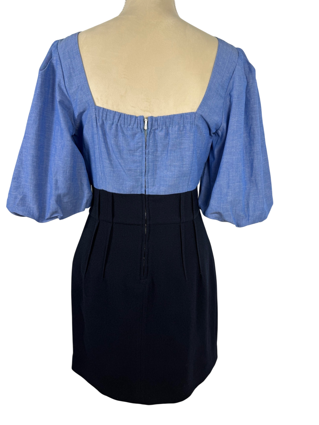 SANDRO PARIS | Mini-Kleid Bi-Color mit Puffärmeln |  Gr. 36/38 | Navy & Denim-Blau