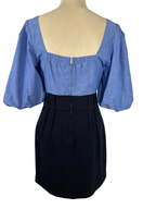 SANDRO PARIS | Mini-Kleid Bi-Color mit Puffärmeln |  Gr. 36/38 | Navy & Denim-Blau