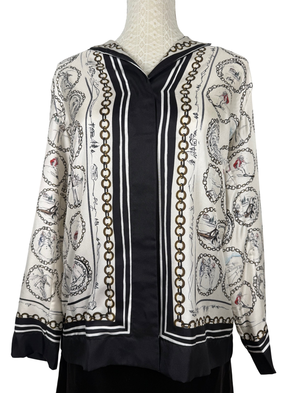 S' MAX MARA | Seidenbluse | Gr. 40 | Elfenbein, Schwarz