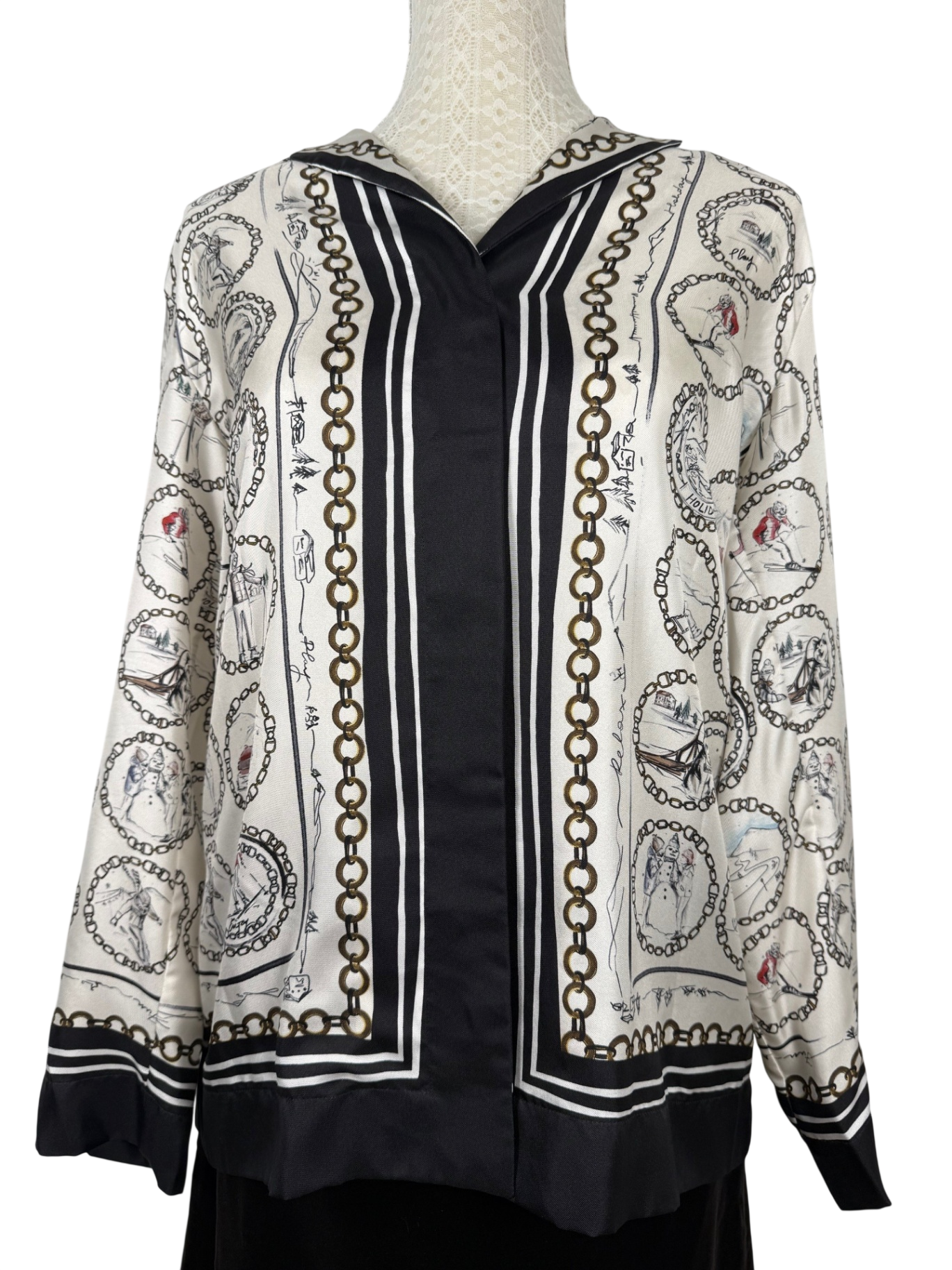 S' MAX MARA | Seidenbluse | Gr. 40 | Elfenbein, Schwarz