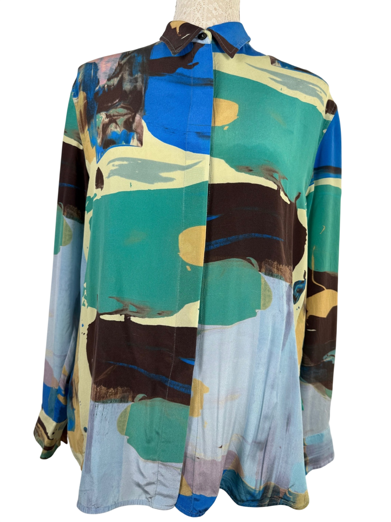 PAUL SMITH | Seidenhemd | | Gr. 40–42, Soho-Fit  | mit abstraktem Landschafts-Print
