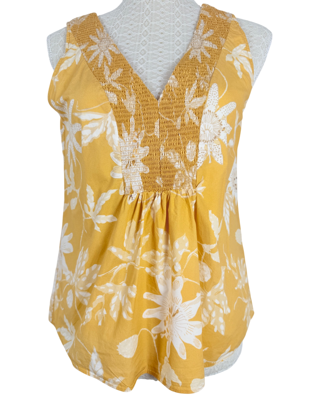 DOROTHEE SCHUMACHER | Bluse | Gr. 3 (38) | Mangogelb mit weißem Blumenmuster