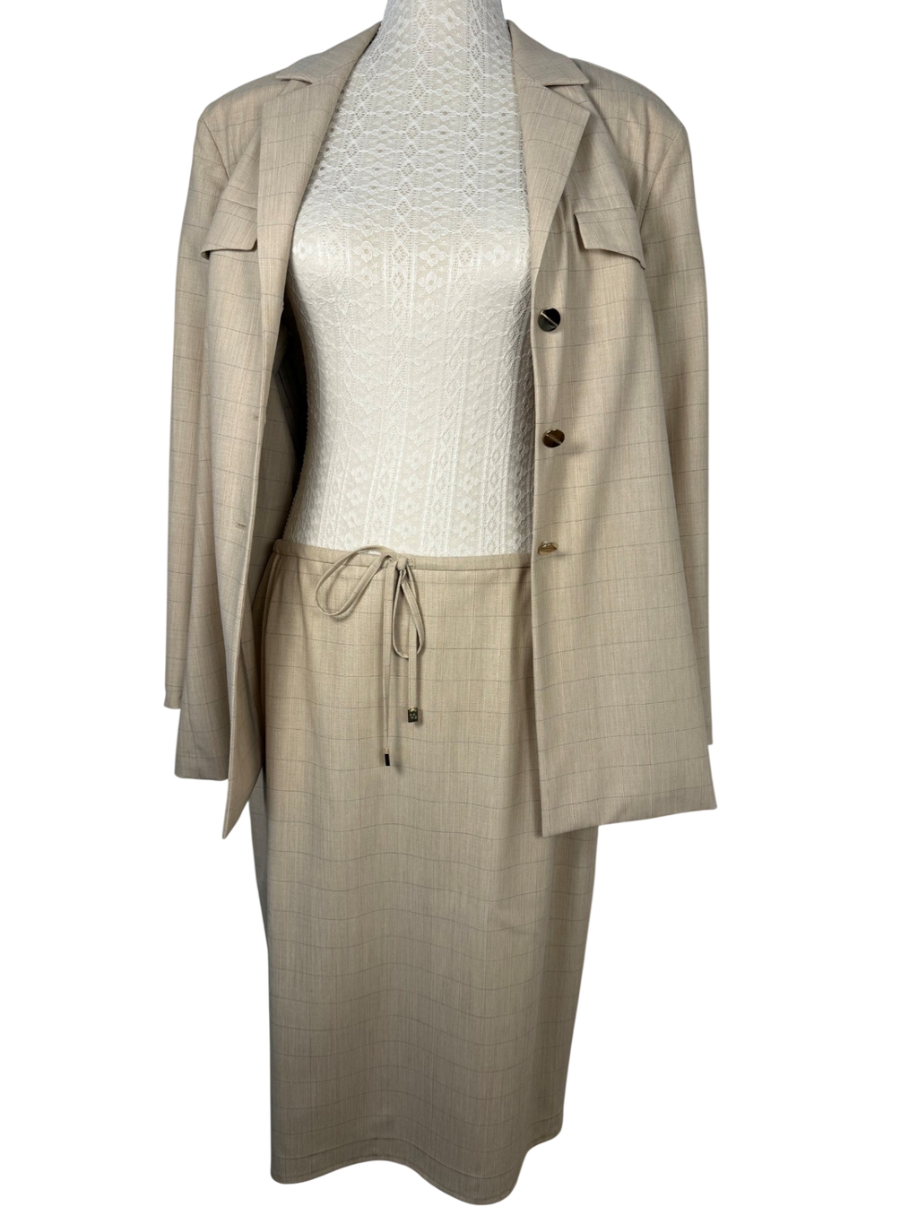 ESCADA | Kostüm Blazer & Bleistiftrock | Gr. 38 | Sandbeige