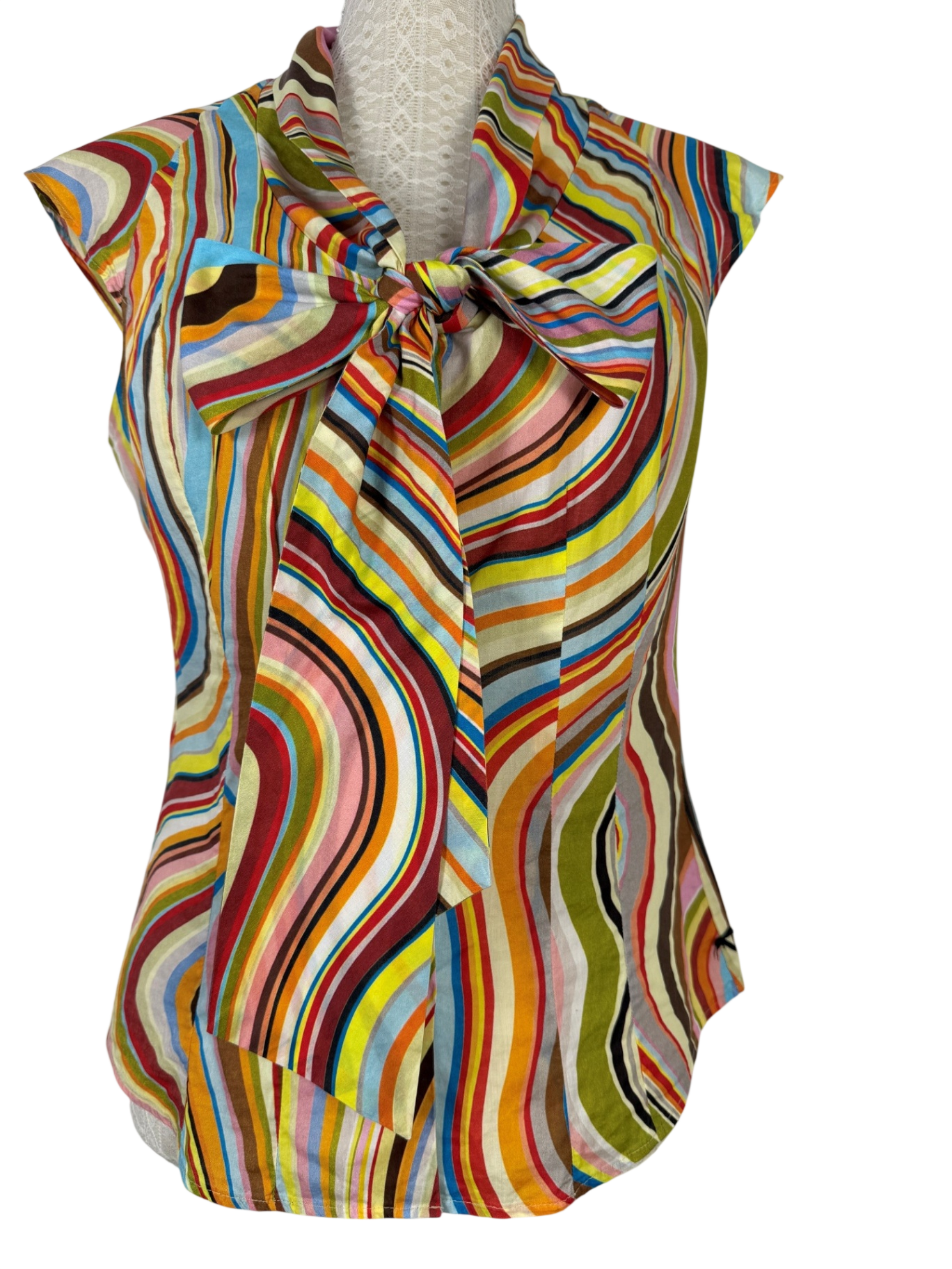 PAUL SMITH | Ärmellose Bluse mit Schleife | Gr. 38 - 40 | Iconic Swirl-Print