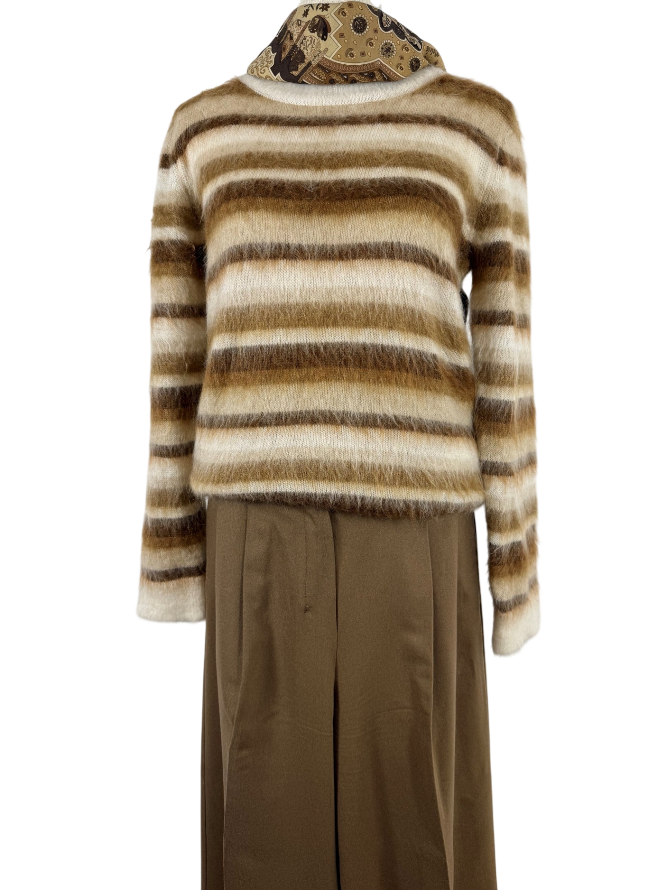MAX MARA | Mohair-Pullover gestreift | Gr. XL | Creme, Camel, Braun