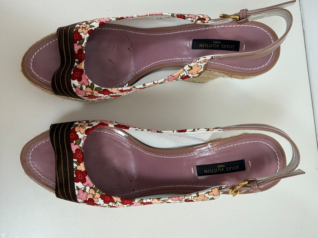 LOUIS VUITTON | Espadrille-Wedge-Sandale | Gr. 37,5 | Floral, Rosa, Multicolor