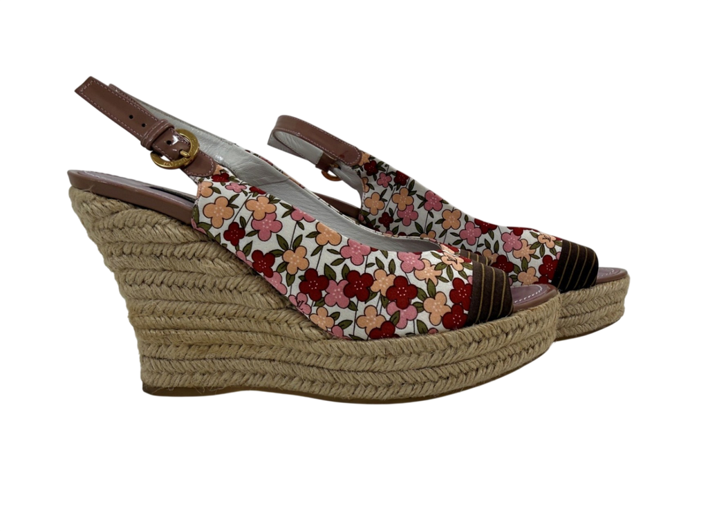 LOUIS VUITTON | Espadrille-Wedge-Sandale | Gr. 37,5 | Floral, Rosa, Multicolor