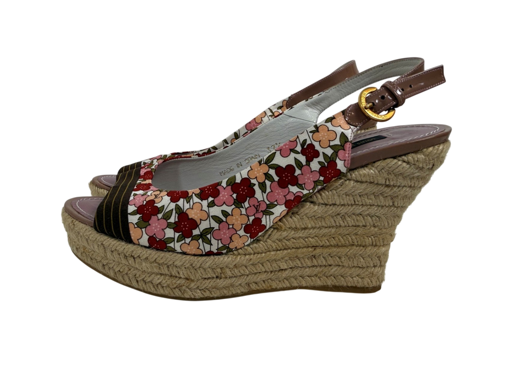 LOUIS VUITTON | Espadrille-Wedge-Sandale | Gr. 37,5 | Floral, Rosa, Multicolor