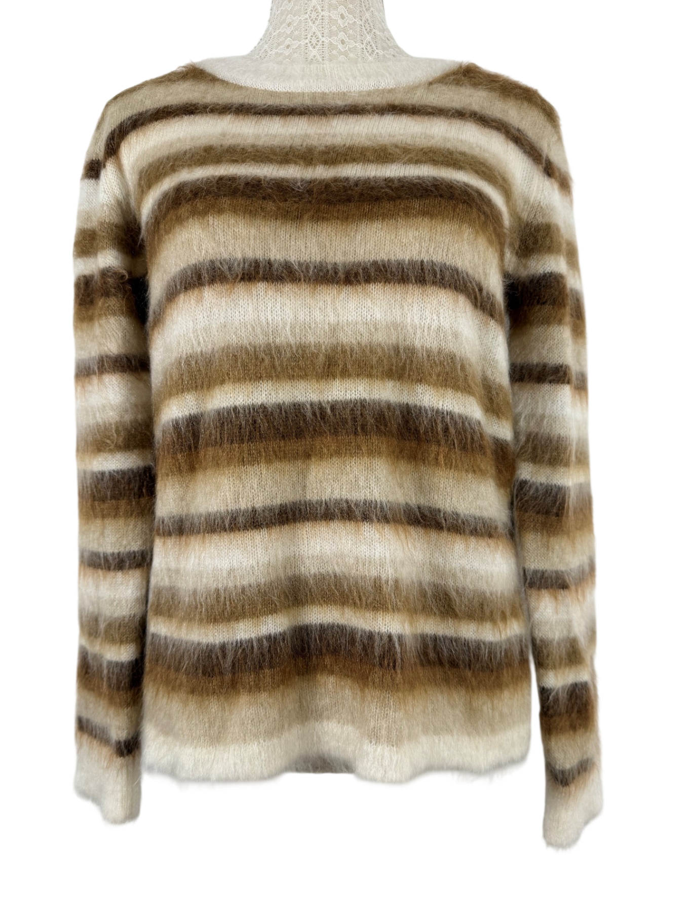 MAX MARA | Mohair-Pullover gestreift | Gr. XL | Creme, Camel, Braun