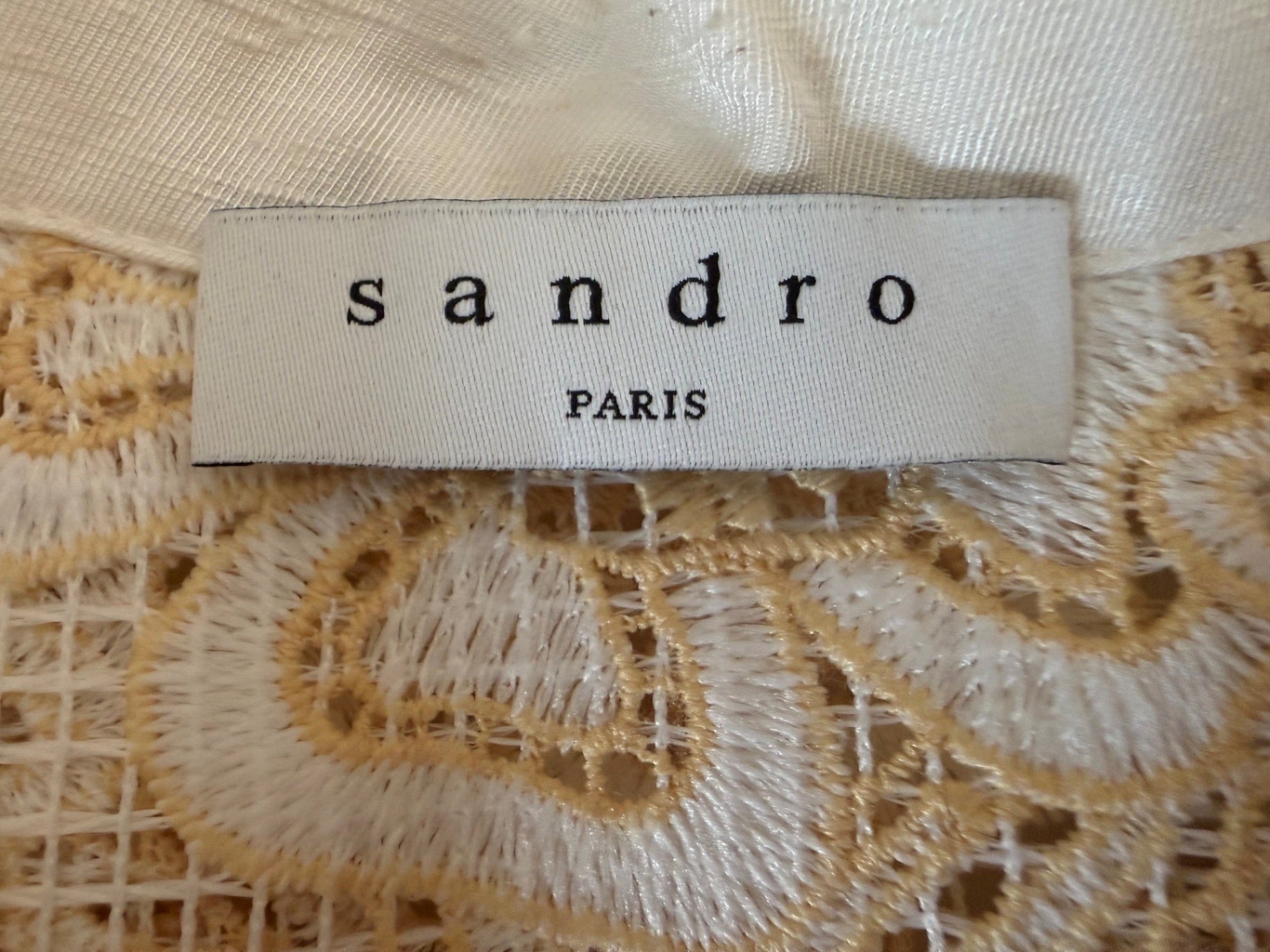 SANDRO PARIS | Spitzenbluse | Gr. 3 (DE 38) | Creme, Gold