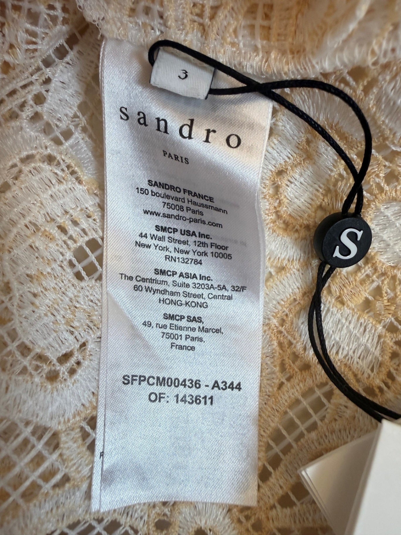 SANDRO PARIS | Spitzenbluse | Gr. 3 (DE 38) | Creme, Gold