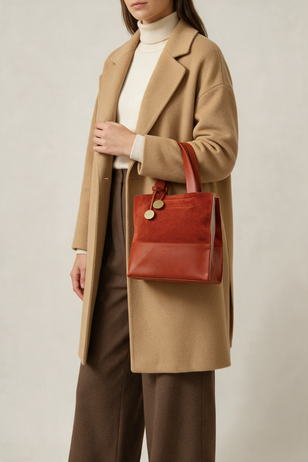 Furla kleine Tote-Bag aus Leder-Mix, rostbraun / gold